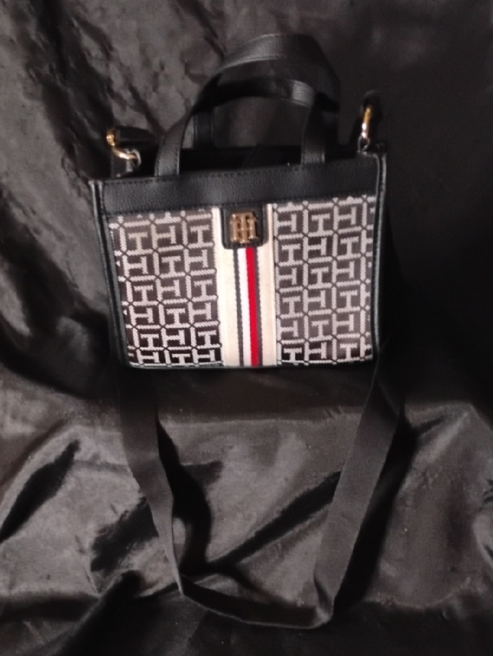 Monogram Crossbody Tote with Red-White-Blue Stripe